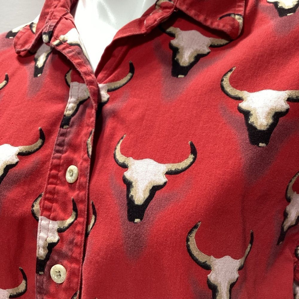 Barn Fly Vintage Western Button Front Shirt Red With Bull Horn Design M - Picture 3 of 12